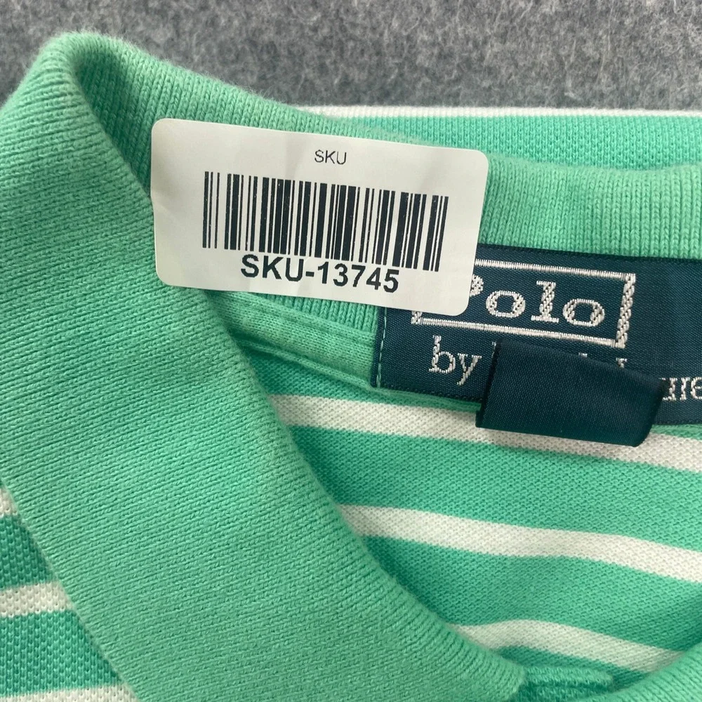 Polo Ralph Lauren Mens Polo Shirt L Green and White Striped Short Sleeve